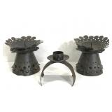 Trio of metal candle holders 5-6 in tall