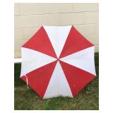 Red and white clampable umbrella