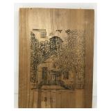 Marked 1836 wood burning art