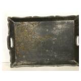 Metal lined wood tray with handles