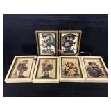 Six vintage tiny Hummel framed prints