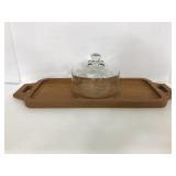 Good wood Genuine Teak cheese tray w/ glass dome