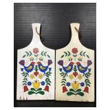 Two decorative wood painted cutting boards