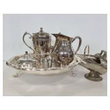 Silver plate and silver tone serving pieces