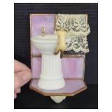 Pink slag glass kitten in sink window nightlight