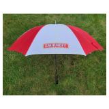 Red and white Smirnoff umbrella