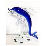 Formia blue and clear glass dolphin statue