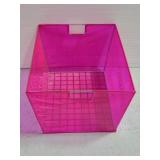 Pink see-through storage bin w/ metal rack bottom