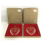 Pair of Metal heart ornaments w/glass heart