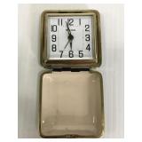 Small square bulova folding pocket clock