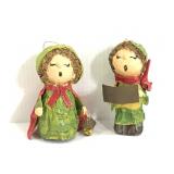 Pair of paper mache Christmas caroler ornaments
