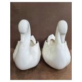 Two large ceramic swan planters