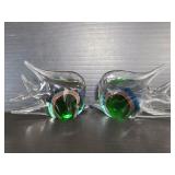 Two art glass fish