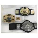 3 kids wrestling belts of various eras