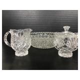Glass bowl and sugar and creamer