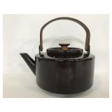 Cap on metal kettle with wood handle