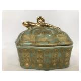 Gold and mint ornate lizard handle trinket box