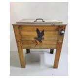 Wood outdoor cool chest with bottle opener