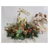 Metal reindeer centerpiece and angel figurine