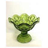 Green cut glass ruffle pedestal dish