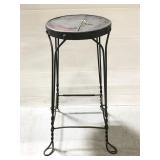 Vintage metal & wood topped gray plant stand