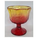 Vintage yellow & red embossed glass dish