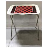 Vintage metal checkerboard folding TV tray