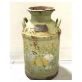 Antique green flower painted milk jug