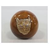 Polished wood tiger face cane topper
