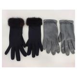 Pair of gray leather & black w/ fur gloves