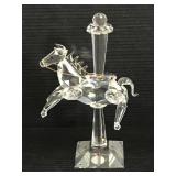 Ornate Clear crystal glass carrousel horse statue