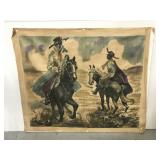 Vintage painted cowboys on horses tapestry