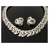 Trifari silver tone chain necklace & earrings