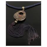 Enameled tassel pendant statement necklace