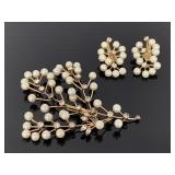 Alice Caviness pearl & crystal brooch & earrings