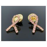 Susan G. Komen pink rhinestone ribbon pin pair