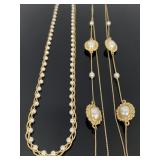 Pair of vintage gold tone costume pearl necklaces