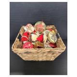 Basket of assorted vintage Christmas ornaments