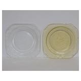 Two depression glass snack plates