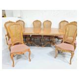 Vintage lattice inlay top wood table w/ 8 chairs