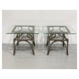 Two metal indoor/outdoor side tables w/ glass tops