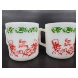 Pair of milk glass Tom and Jerry music mugs