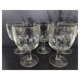 Five vintage glass Olympia beer goblets