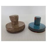 Pair of vintage handmade pottery stamps