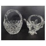 Pair of clear art glass baskets