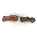 Pair of vintage assembled wooden car models