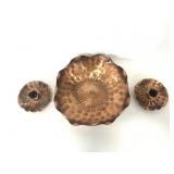 Signed Hand hammered Brass dish & candle holders