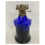 Starbrand Hong Kong vintage blue glass oil lamp
