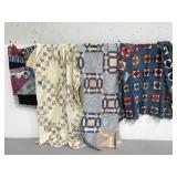 Four vintage handmade quilt top pieces