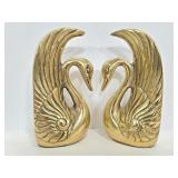 Two brass swan bookends